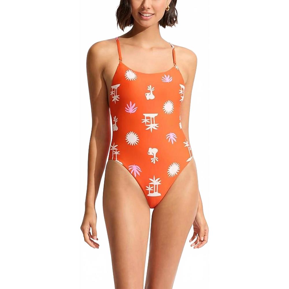 NEW SEAFOLLY lapalma scoop neck one piece swimsuit in tamarillo